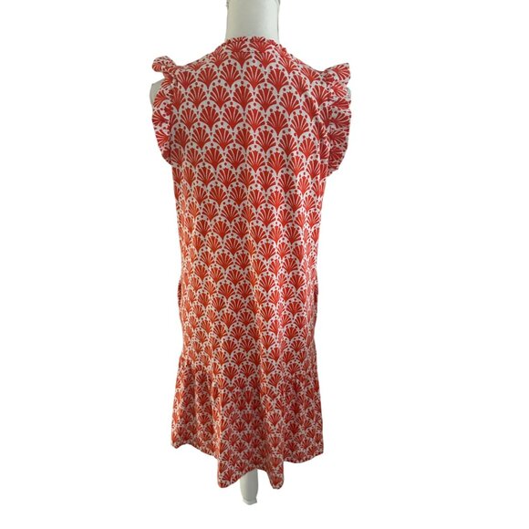 BODEN Orange White Ruffle Sleeve Dres Size 6 Long - Picture 4 of 7